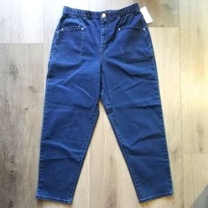 NWT Frayed Jeans womens dark blue stretch denim barrel jeans size 10